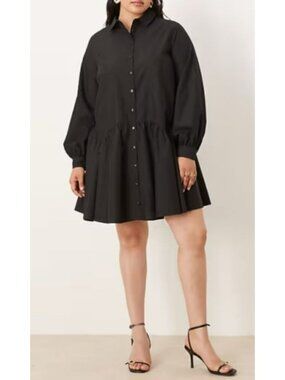 H&M Black Button-Down Collared Babydoll Dress Size S L.O.G.G. Oversize (M)